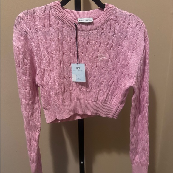 Chiara Ferrangni Pink Cable Knit Sweater